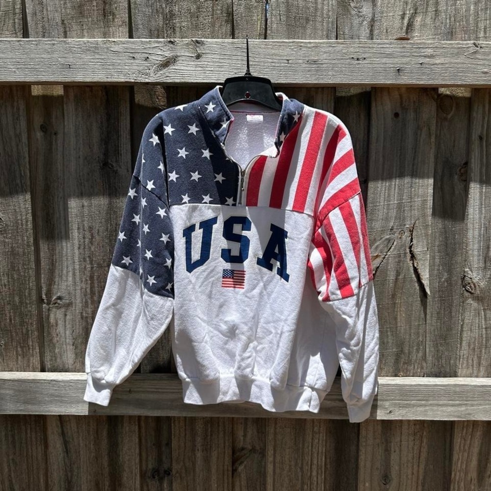 Vintage 90s single stitch USA flag quarter zip sweatshirt Size Md